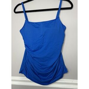 La Blanca Swim Tankini Top Blue Sz 12 Adjustable Straps Built In Bra Ruched Side